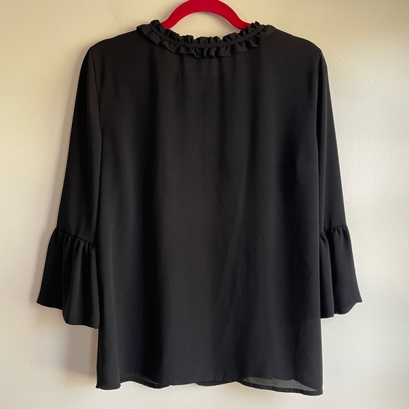 Karl Lagerfeld Paris Black Ruffle Trim Blouse - Picture 4 of 5